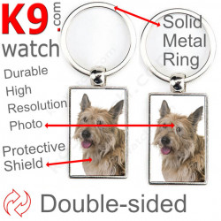 Double-sided metal key ring with photo Picardy Sheepdog, metal gift idea; double faced holder metallic Shepherd berger picard