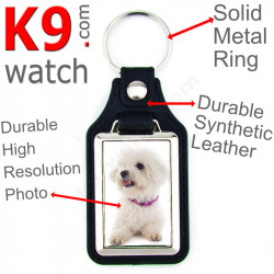 Vegan leather key ring and metal holder, with the photo of your Bichon Frise Tenerife, key ring gift idea Curly Bichon