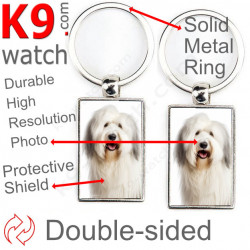 Metal key ring, double-sided photo Old English Sheepdog
