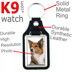 Vegan leather key ring, photo Tricolor Border Collie