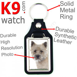 Vegan leather key ring and metal holder, with the photo of your Cream Cairn Terrier, key ring gift idea