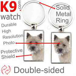 Double-sided metal key ring with photo Creme Cairn Terrier, metal key ring gift idea; double faced key holder metallic Wheaten