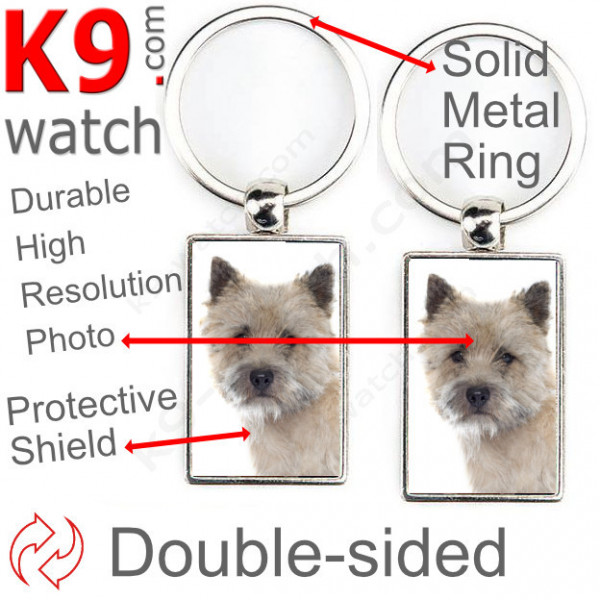 Double-sided metal key ring with photo Creme Cairn Terrier, metal key ring gift idea; double faced key holder metallic Wheaten