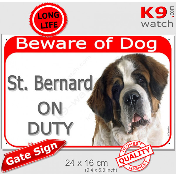 Red Portal Sign "Beware of Dog, St. Bernard on duty" photo Bernhardiner, St. Bernhardshund, gate plate Red Portal Sign "Beware of Dog, St. Bernard on duty" photo Bernhardiner, St. Bernhardshund, gate plate