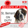 Red Portal Sign "Beware of Dog, St. Bernard on duty" photo Bernhardiner, St. Bernhardshund, gate plate