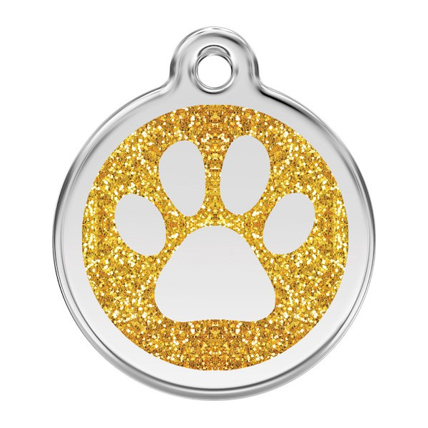 Golden colour Identity Medal Paw Glitter cat and dog, tag